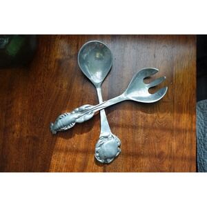 Vintage aluminum Mariposa 1996 crustacean‎ serving spoon and fork salad set